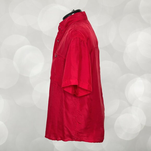 100% Pure Silk Red Button-Up Blouse, Large - Compagnie Internationale Express - Picture 4 of 7